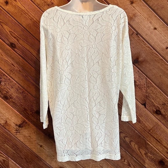 Express Tricot Vintage Scoop Neck Floral Knit Tunic Long Sleeve Top Small White - Picture 4 of 8